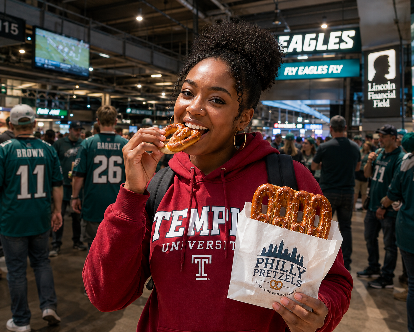 Enjoying Philly Pretzels at the Linc