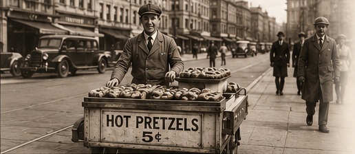 Archival Philadelphia pretzel vendor